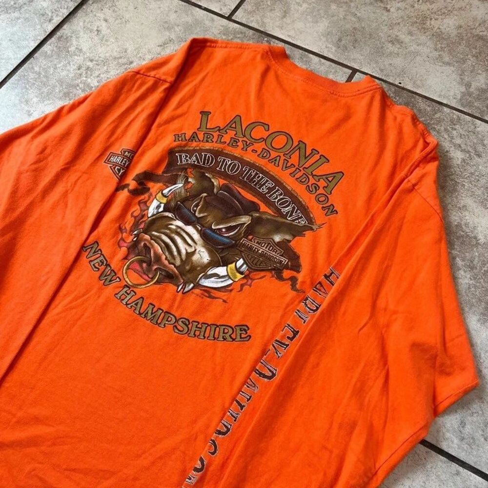 Harley Davidson Laconia New Hampshire Long Sleeve Shirt Orange